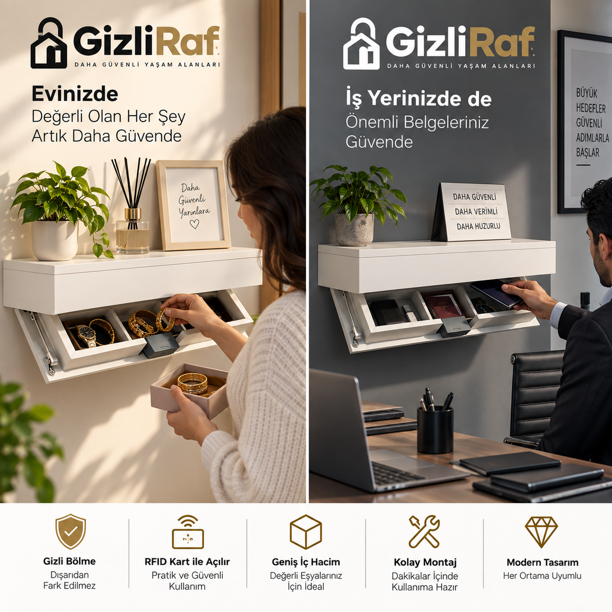 Gizli Bölmeli Raf – Değerli Eşyalar İçin Güvenli Saklama